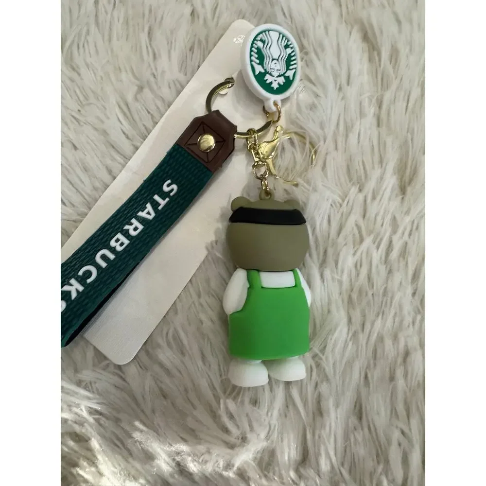 Starbucks Brown bear keychain strap green apron and white shirt